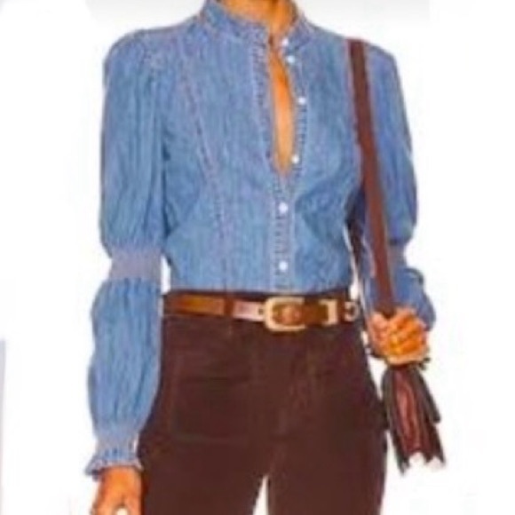 VERONICA BEARD Dalton Gathered Denim Shirt, Button Down, Long Sleeve, Size 2 - Picture 4 of 11